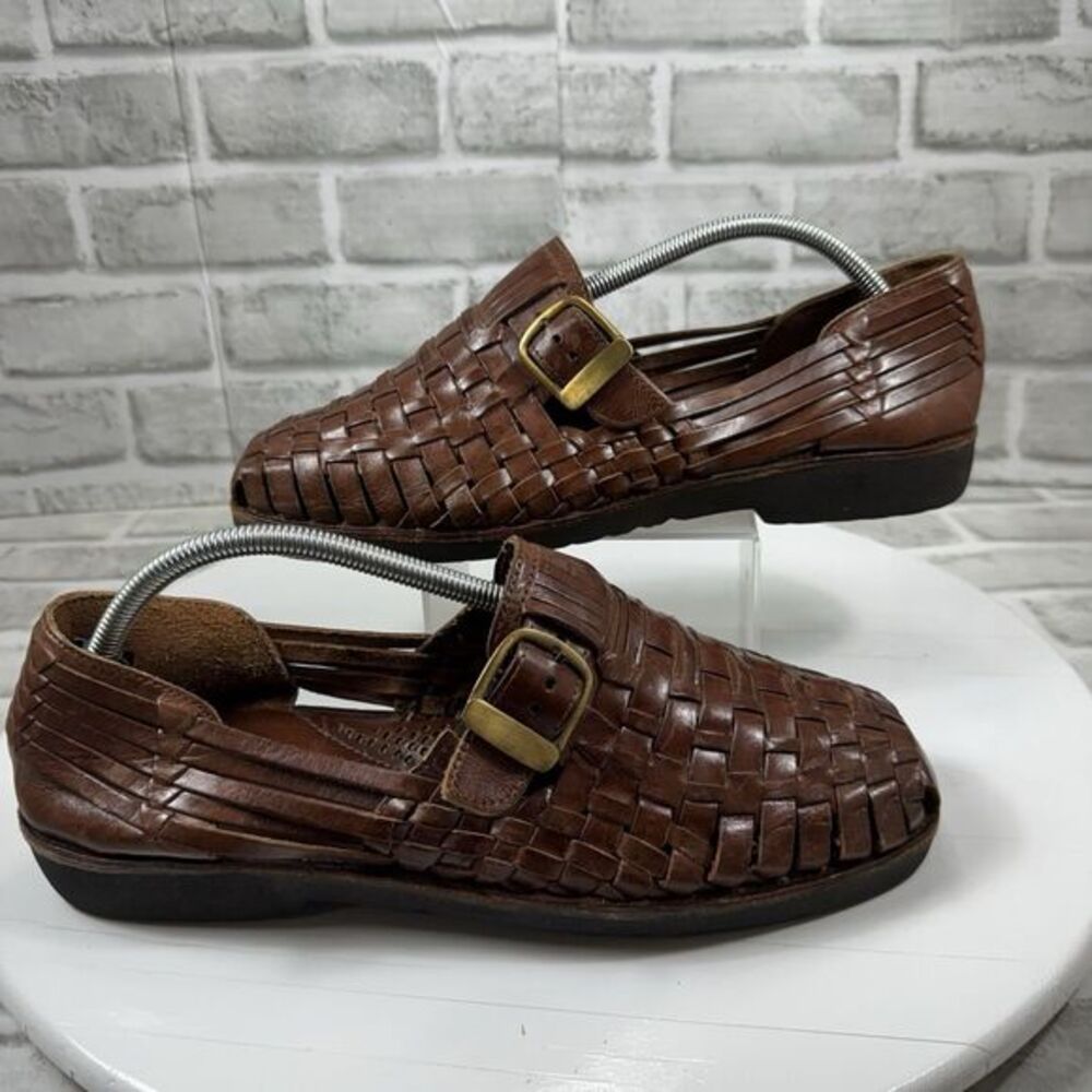 Sunsteps Men's Size 10 Brown Leather Hand Woven Huarache Comfort Sandals Classic
